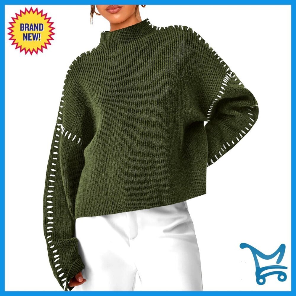 Chunky Knit Oversized Pullover Sweater, Mock Neck, Long Sleeve, Winter Fashion